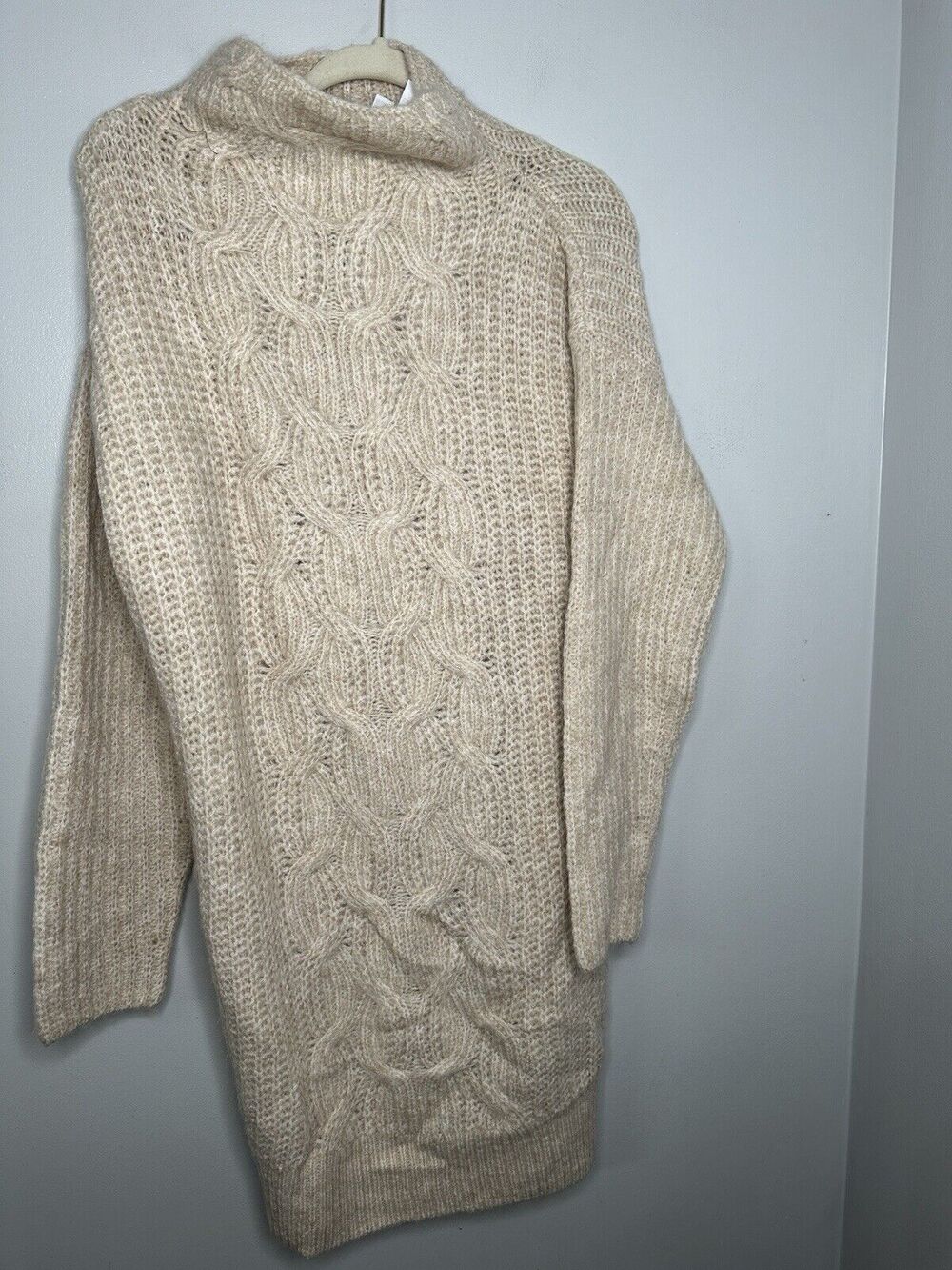 Topshop Women's Mock Neck Cable Knit Ivory Sweater Dress Size 4-6 Small
